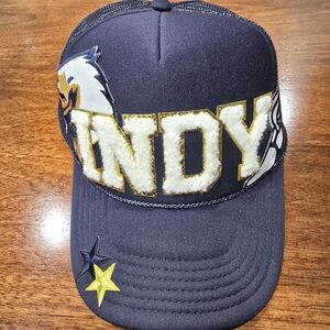 Otto Unisex OSFM Trucker Hat Navy Blue Indy Chenille Patch Eagle Star Mesh Cap